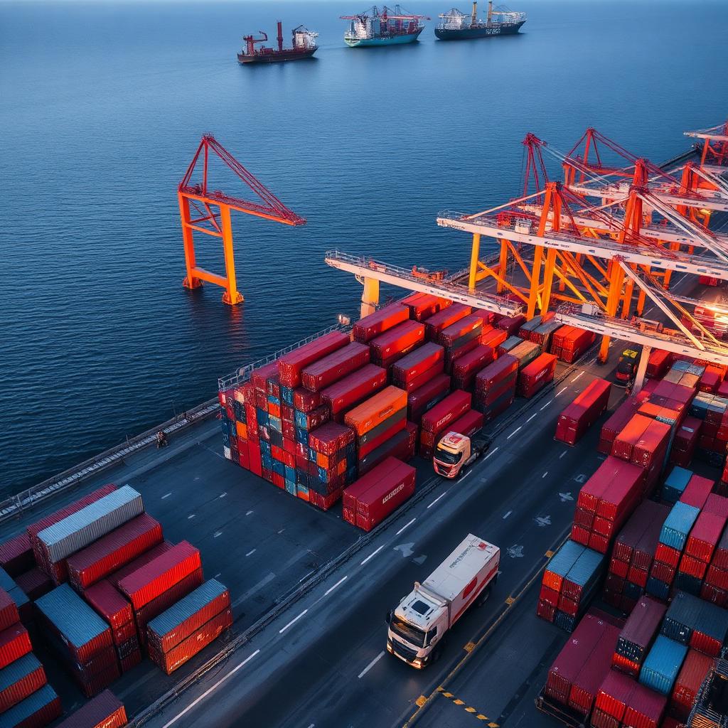 Cargo port with red containers